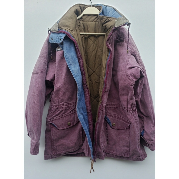 Columbia Vintage Coat Jacket Rigid Denim Puffer Workwear Reversible Cozy Large